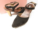 美品 【ミュウミュウ miu miu】 ウッドソール スエードレザー ポインテッドトゥ サンダル (レディース) size36.5 ブラウン ●18LZ4279...