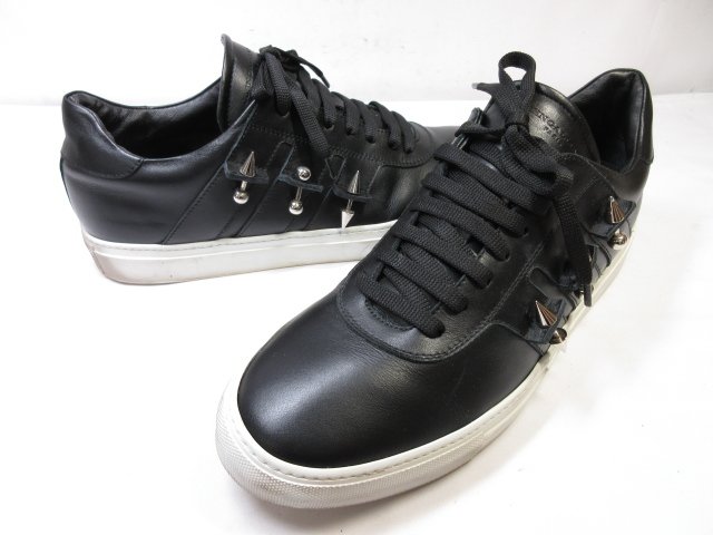 美品 【ジョンガリアーノ John Galliano】4722 金具装飾付き レザースニーカー シューズ 靴 (メンズ) size44 ブラック ■18MZA4341■ 【中古】