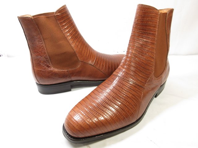 未使用【フラテッリジャコメッティ F.LLI GIACOMETTI】FG434 イグアナ テジュー リザードレザー サイドゴアブーツ(メンズ)41 茶 ■18H...