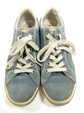 【プラダスポーツ PRADA SPORT】 スエードレザー ローカットスニーカー 紳士靴 (メンズ) size6 ライトブルー ○8MZ1584○【中古】