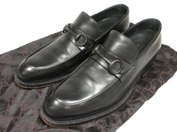 美品 【グッチ GUCCI】 オールブラック ホースビットローファー スリッポン 紳士靴 (メンズ) size39.5 ブラック 黒 ○8MZ1595○【中古】
