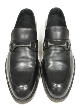 美品 【グッチ GUCCI】 オールブラック ホースビットローファー スリッポン 紳士靴 (メンズ) size39.5 ブラック 黒 ○8MZ1595○【中古】