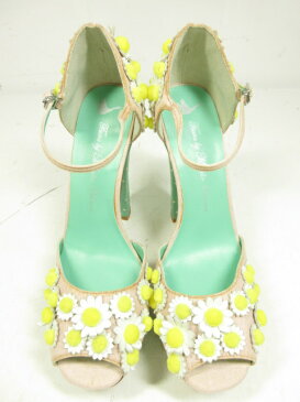 【ツルバイマリコオイカワ】 小花装飾♪ ストラップサンダル ハイヒール (レディース) size38 グリーン×ピンク ○8LZ2976○ 【中古】