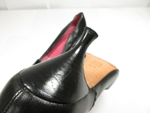美品【デルブレンタDELBRENTAVenice】ポインテッドトゥレース風装飾パンプスヒール(レディース)size37.5ブラック◇18LZ3162◇【中古】