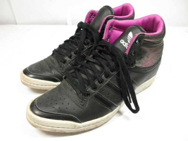 【アディダス adidas】 TOP TEN HI SLEEK HEEL Q23605 ハイカットスニーカー シューズ (レディース) size22.5 黒×パープル ◇8LZ3181◇　【中古】