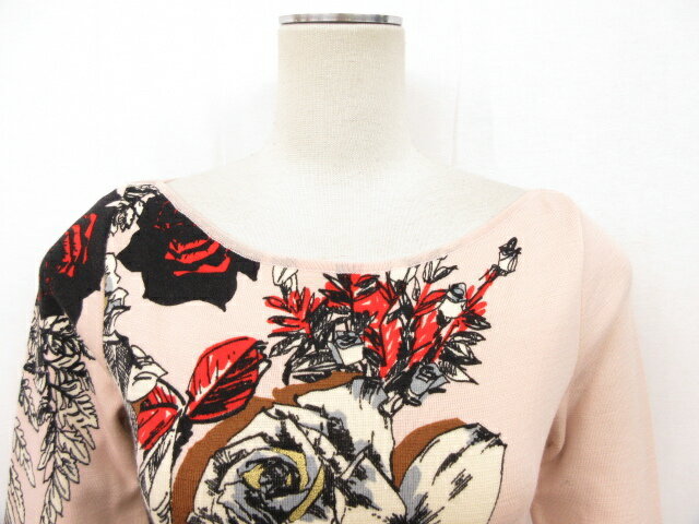 超美品【ブルマリンBlumarine】花柄デザイン♪長袖ニットワンピースドレス(レディース)size40落ち着いたピンク系◇8LT4662◇【中古】