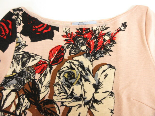 超美品【ブルマリンBlumarine】花柄デザイン♪長袖ニットワンピースドレス(レディース)size40落ち着いたピンク系◇8LT4662◇【中古】