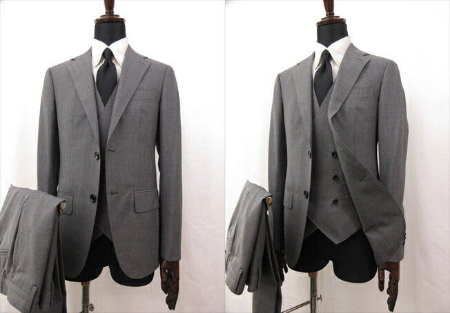 極美品【ユナイテッドアローズUNITEDARROWS】オーダー品LASSIEREMILLS生地2ボタン3ピーススーツ(メンズ)グレー◇10HR1528◇【中古】