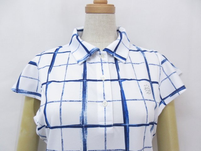 定価16500円【セントアンドリュース】ゴルフウエア 手書き風チェック柄 フリル袖ポロシャツ (レディース) L 白 043-2160556★25LT4746　【中古】
