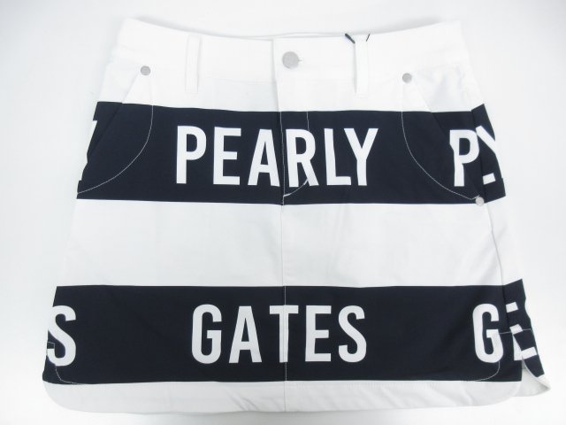 定価28600円【パーリーゲイツ PEARLY GATES】ロゴ入り 台形ミニスカート ゴルフウェア (レディース) 0 白×紺 055-2134492★25LF3244　【中古】