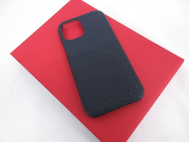 【ボナベンチュラ BONAVENTURA】 iPhone12/12Pro ケース アイフォンカバー (メンズ/レディース) ネイビー シボ革 ★3ME4709★　【中古】