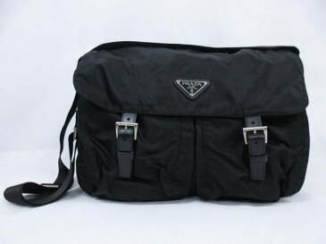 美品 【プラダ PRADA】 VELA Wポケット ナイロン ショルダーバッグ 斜めがけ (メンズ/レディース) ブラック ★5LG2287★ 【中古】