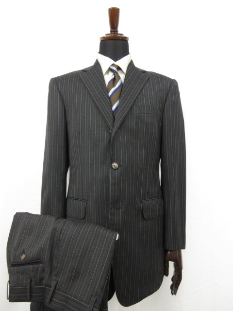 【ELEFIT エレフィット】 Takashimaya 3ボタン段返り スーツ (メンズ) size48相当 チャコールグレー ストライプ ●27RMS6981【中古】
