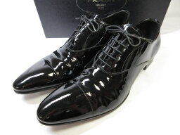 超美品 【プラダ PRADA】 パテントレザー キャップトゥ 内羽根 ドレスシューズ 紳士靴 (メンズ) size8.5 ブラック ■18HT2374■　【中古】