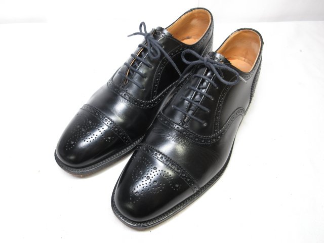 美品 【John Spencer ジョンスペンサー】 セミブローグ 内羽根 レザー ドレスシューズ 紳士靴 (メンズ) size8E 黒 英国製 ■30MZA4820■　【中古】 1