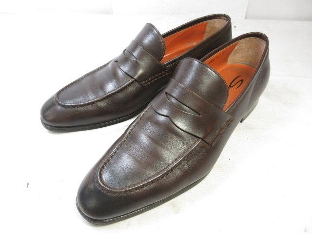 【サントーニ Santoni】 レザー コインローファー シューズ 紳士靴 (メンズ) size7.5 ブラウン系 ■15MZA4843■【中古】