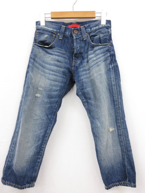 【レッドカード RED CARD】 クラッシュ ヴィンテージ加工 クロップドデニムパンツ RC-003-2 (レディース) size27 インディゴ ■5LP2375■【中古】