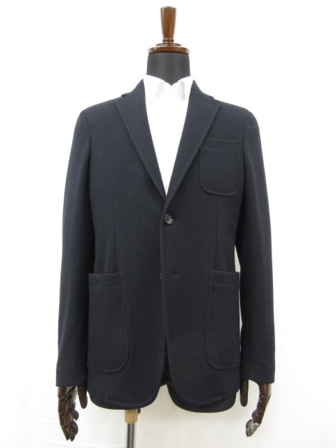 定価121.000円 未使用【モンテドーロ MONTEDORO】632007 M4567 820 シングル2ボタン 織柄 アンコンジャケット (メンズ)44 紺■17SLJ0063■ 【中古】