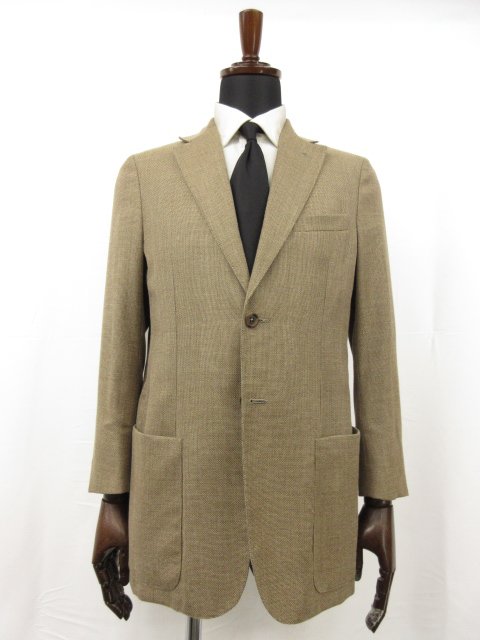 超美品 【ダンヒル dunhill】 BELGRAVIA FIT シルク混 2ボタン 織柄 アンコンジャケット (メンズ) size48S ブラウン系 ■17MJ8719■　【中古】