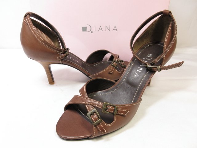 訳あり未使用品 【DIANA ダイアナ】 クロスデザイン オープントゥ ストラップサンダル パンプス 靴 (レディース) size24 茶 ■18LZ4399■【中古】