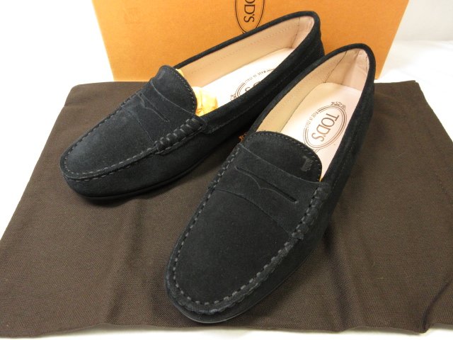 未使用品 【トッズ TOD'S】 スエードレザー ドライビングシューズ ローファー型 スリッポン 靴 (レディース) size37.5 黒 ■30LZ4460■【中古】