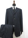 未使用品 【イザイア ISAIA】 Super100’s フランネル生地 3B段返り スーツ (メンズ) 54-7R ネイビー 濃紺 ストライプ 伊製 ■27HR3548 【中古】