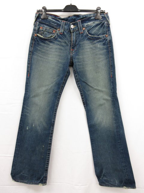 【TRUE RELIGION トゥルーレリジョン】USA製 04-600 ダメージ加工 ジーンズ デニムパンツ (メンズ) ROW32/SEAT33 インディゴ■17MPA0471..