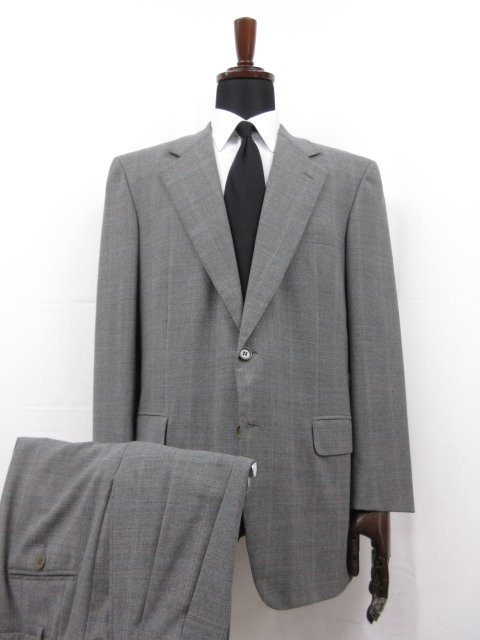 美品 【ブリオーニ Brioni】 PALATINO ウール シングル2ボタン スーツ (メンズ) size52C ミディアムグレー チェック柄 伊製 ■27HR3496　【中古】