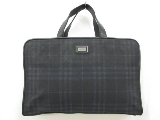 【バーバリーロンドン BURBERRY LONDON】 BBチェック ブリーフケース A4 書類かばん (メンズ) ネイビー系 ■5MG2460■　【中古】