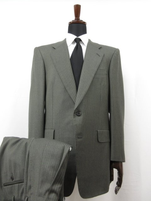 訳あり【チェスターバリー CHESTER BARRIE】 カシミア混 2ボタン スーツ(メンズ) sizePM(52~54相当) グレー系 ストライプ柄 ■28RMS8346■【中古】