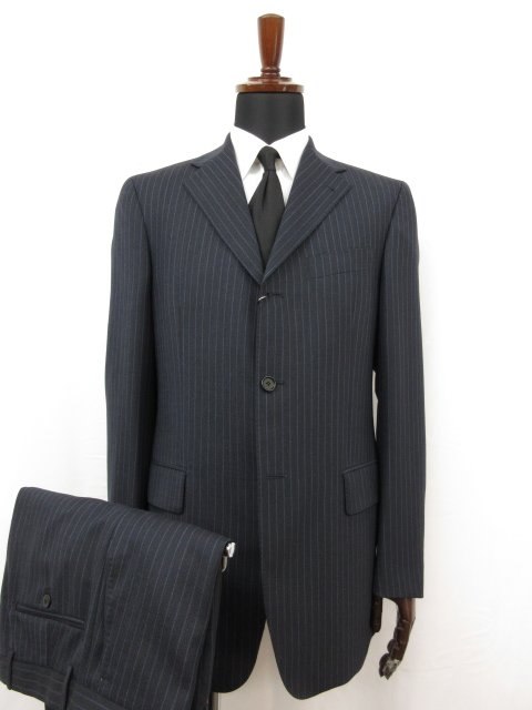 未使用 【TAGLIATORE NAPOLI 1939 タリアトーレ】 3B スーツ (メンズ) 50-7R ネイビー系 ストライプ柄 伊製 TA700/18 ■27SLJ0520 【中古】