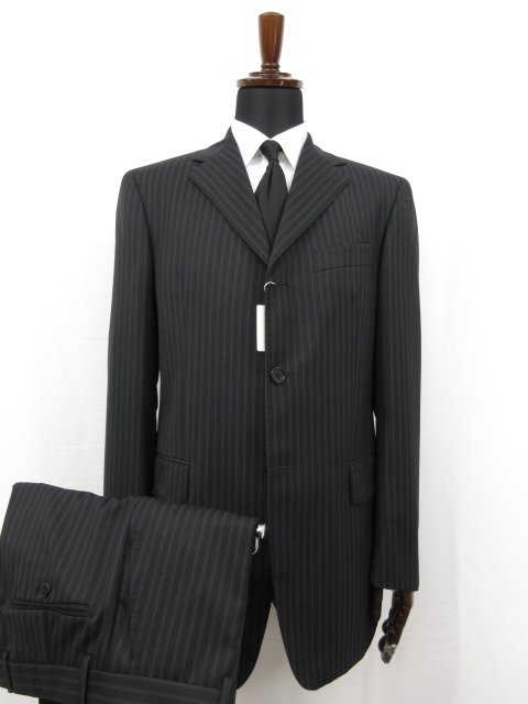 未使用 【TAGLIATORE NAPOLI 1939 タリアトーレ】 シングル3ボタン スーツ (メンズ) 50 ブラック系 ストライプ 伊製 TA700/18 ■27SLJ0605 【中古】
