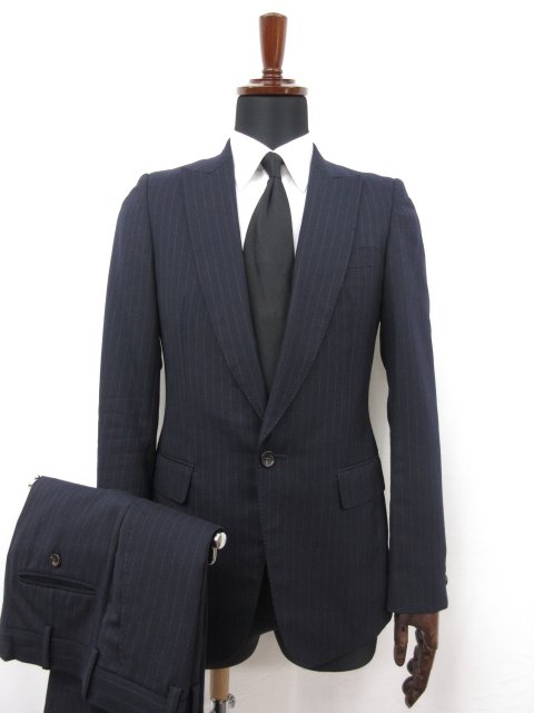 美品 【JOHN LAWRENCE SULLIVAN ジョンローレンスサリバン】 ウール 1ボタン スーツ (メンズ) size36 ネイビー ストライプ柄 □28RMS9164□ 【中古】