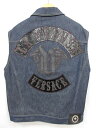 美品【ヴェルサーチジーンズシグネチャー VERSACE】メデューサボタン レザー装飾 デニムベスト ジレ(メンズ)XL インディゴブルー□17MB3599【中古...