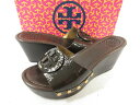 【トリーバーチ Tory Burch】 PATTI WEDGE プラットフォーム サンダル 婦人靴 (レディース) size24相当 ダークブラウン系 □30L...