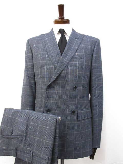 未使用品【コルネリアーニ CC collection CORNELIANI】 ダブル4B スーツ (メンズ) 50-8R 明るいネイビー系 グレンチェック □32RMS0059□ 【中古】