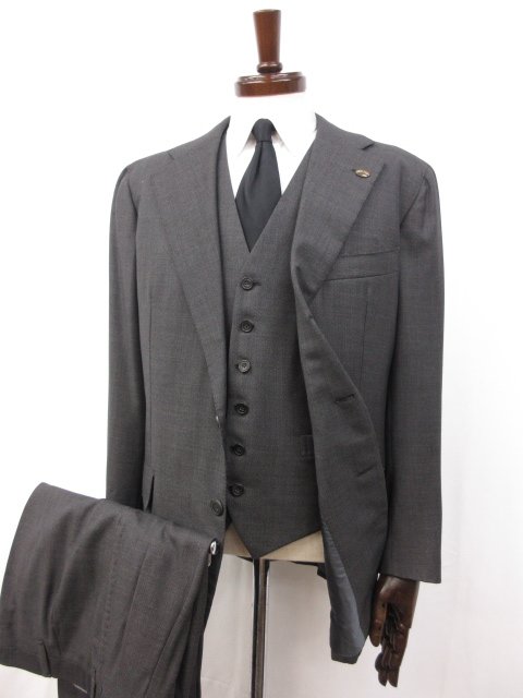 超希少 美品【MAPIANO RUBINACCI マリアーノルビナッチ】ロンドンハウス 3B段返り 3ピーススーツ (メンズ)50相当 灰 バーズアイ□32RMS0146 【中古】