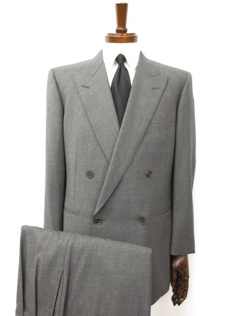 極美品【Aquascutum アクアスキュータム】ウール ダブル4ボタン スーツ (メンズ) sizeAB5/85 グレー系 ナチュラルな織柄 □32RMS0289□ 【中古】