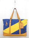 超美品【ラルフローレンパープルレーベル RALPH LAUREN】 キャンバス×レザー トートバッグ (男女兼用) ブルー×イエロー ◯5MG2945◯ 【中古...