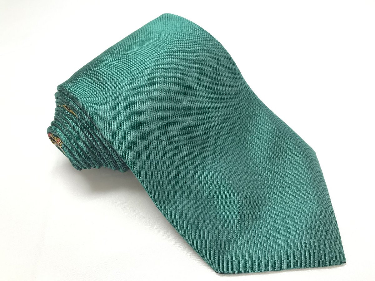 【ボルサリーノ Borsalino】 エンブレム刺繍 織柄 シルク 絹 ネクタイ (メンズ) 光沢感 グリーン イタリア製 □27KSM0790 【中古】