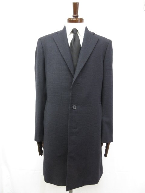 極美品【CERRUTI1881 チェルッティ セルッティ】カシミア混 グレンチェック柄 チェスターコート (メンズ) size48 ネイビー系 ◯17MW3665◯ 【中古】