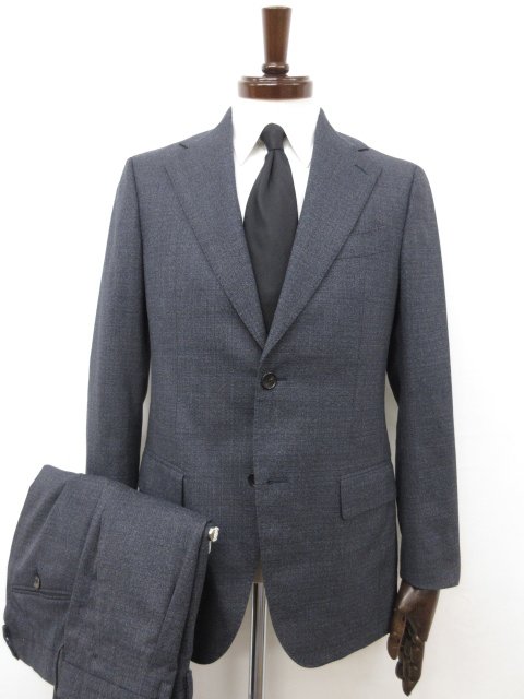 極美品【ラルディーニ LARDINI】IC56504AE シングル2ボタン スーツ (メンズ) size46REG ネイビー系 格子柄 イタリア製 ◯32RMS0696◯ 【中古】