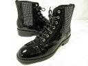 極美品 【ジミーチュウ JIMMY CHOO】 パテントレザー スタッズ サイドゴアブーツ レースアップブーツ 靴 (メンズ) 2 黒 ○30MZA7045○ ...