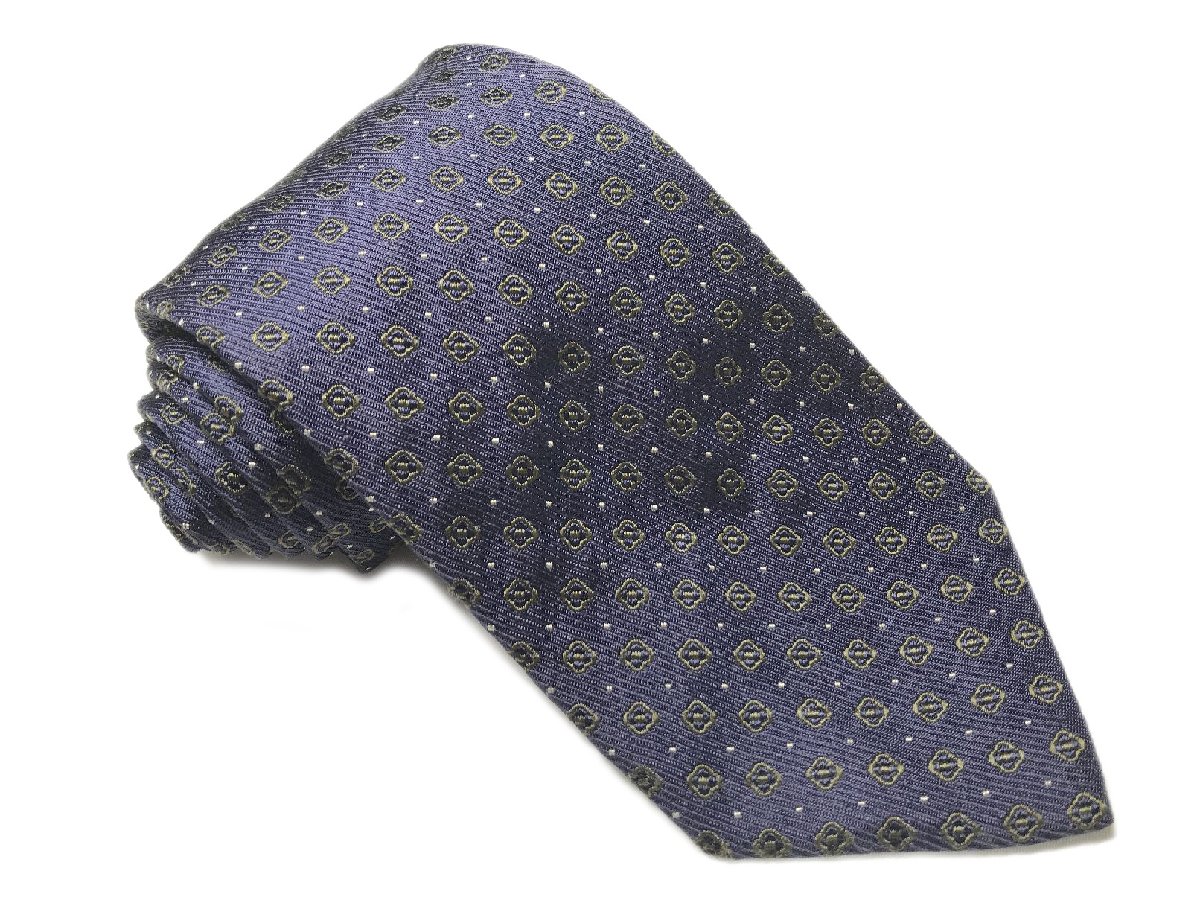 超美品 【ステファノビジ STEFANO BIGI】 NAKAGAWA CLOTHING ドット風 小紋柄 シルク ネクタイ (メンズ) 微光沢 ネイビー 伊製 □27KSM0839 【中古】