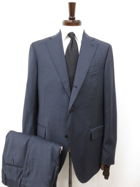 極美品【ラルディーニ LARDINI】JIN0822AQ ロロピアーナ生地 3B段返り スーツ (メンズ) size52/7REG ネイビー系 紺無地 伊製 ◯32RMS0779◯ 【中古】