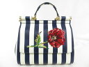美品【DOLCE&GABBANA ドルチェ&ガッバーナ】 シシリー 刺繍 ハンドバッグ 2WAYショルダー(レディース)オフホワイト×ネイビー◯5HT2872◯...