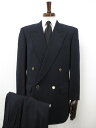 【ランバンパリ LANVIN PARIS】ピークドラペル ダブル4ボタン スーツ (メンズ) sizeS-50 ネイビー系 無地 カシミヤ25% ◯32RMS0...