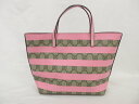 極美品 【グッチ GUCCI】 GGスプリーム×ボーダー柄 トートバッグ ハンドバッグ 40812 204991 (レディース)ベージュ系×ピンク ◯5HT28...