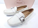 美品 【プラダ PRADA】 1D 7713 シボレザー ドライビングシューズ スリッポン 靴 (レディース) size35.5 アイボリー系 ◯30LZ486...