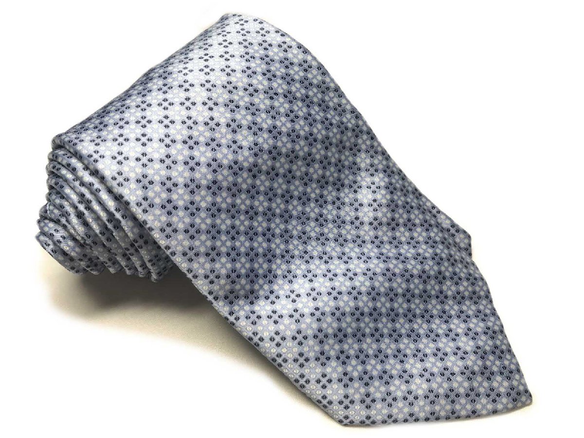 美品 【ブリオーニ Brioni】 和光 小紋柄 プリント シルク 絹 ネクタイ (メンズ) 微光沢 ライトブルー系 イタリア製 ◯27KSM1822 【中古】